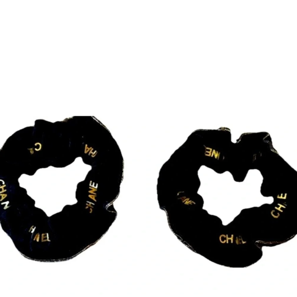 CHANEL Novelty Black & Gold w/Silver Hair Tie Scrunchies.